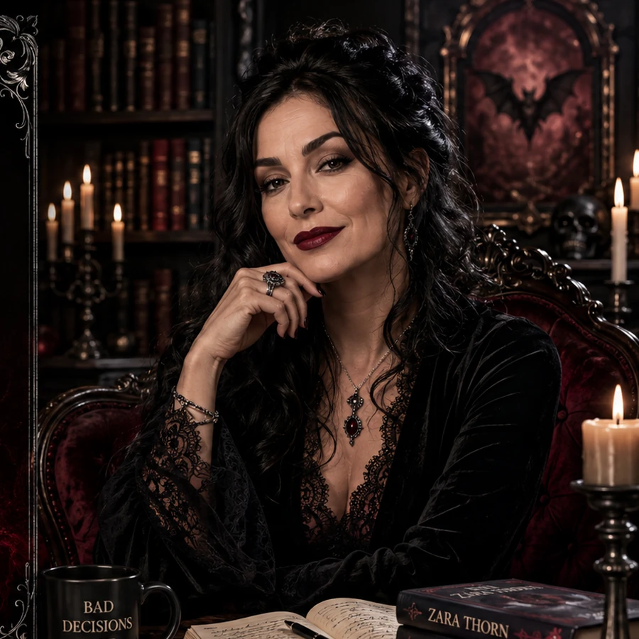 Stylized author portrait for Zara Thorn